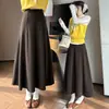 Nova saia de cashmere outono e inverno para mulheres, saia midi de cintura alta com barra larga, saia de lã que cobre os quadris, saia longa de lã