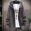Outono e inverno de 2023 Novo casaco de malha com zíper para homem, cardigã com capuz, tamanho grande, forrado com fleece, espessado, comércio exterior