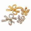 Hebilla de Lazo Doble Fila con Incrustaciones de Diamantes, Hebilla para Suéter, Soporte de Cuentas con Medio Agujero de Mariposa, Hebilla Colgante, Joyería DIY, Chapado en Cobre, Oro Real
