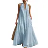Modelo Novo Transfronteiriço Europeu e Americano Verão 2026 Vestido Casual Feminino Cor Sólida Decote V Novo Produto Amazon Tiktok