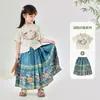 Conjunto Hanfu para Niñas Ropa de Verano Infantil Top de Manga Corta para Bebé Vestido Tradicional para Niña Conjunto de Dos Piezas Estilo Antiguo Nuevo para Bebé