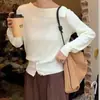 Estilo Coreano Atmósfera Elegante Hombro Asimétrico Inclinado Manga Larga Tejido de Punto Mujer Delgado Hombros Descubiertos Solapa Top Tejido de Lana