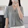 Bufanda de Punto de Algodón Puro a Rayas Nueva de Verano Corbata Estilo Coreano Rayas Elegante Sencilla Versátil Top Ropa para Mujer