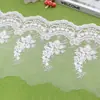 Tela de malla bordada de seda de leche blanca en stock, 25.5 cm de ancho, decoración floral para textiles del hogar y adornos de ropa