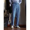 Pantalones Rectos de Mezclilla Casual para Hombre Primavera y Verano Caballero de Negocios Pantalones de Cintura Alta Jeans Plisados Juventud Nápoles