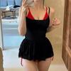 Bikini de Lujo de Tela Ondulada Retro Simple con Tirantes de Tres Puntos Sexy y Picante Traje de Baño Bikini Traje de Baño para Mujer