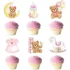 Tarjeta de Cupcake Oso Luna Azul para Niños Decoración de Fiesta de Cumpleaños de Bebé Selección Postre Lindo Enchufe