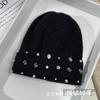 Chapéu de Tricô com Forro de Lã Espesso Pelo de Coelho Novo Outono e Inverno Chapéu de Lã com Strass Moda Coreana Feminina Chapéu Quente Pulôver Chapéu para Frio