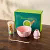 Conjunto de matcha estilo japonês 8 peças rosa travessa de matcha transfronteiriça com boca travessa de matcha de alto valor com boca para mulheres