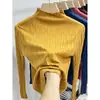 Suéter de punto con cuello semi-alto OEM para mujer, modelo otoño e invierno 2026, color albaricoque, top de manga larga, camiseta básica ajustada