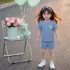 Nuevo Estilo Moda Casual para Niñas Cuello Redondo Manga Corta Pantalones Cortos Rayados para Niños Conjunto de Top y Shorts para Bebé de Verano