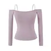 Camiseta Sexy de Manga Larga con un Hombro Descubierto y Espalda Descubierta Estilo Puro Deseo para Mujer Primavera 2027 Top Base Corto Ajustado
