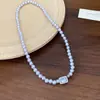 Colar Quadrado de Pérola com Cravação de Zircônia e Diamante em Camada Dupla, Corrente de Clavícula Versátil Estilo Palaciano Retrô, Colar de Luxo Leve e de Alta Qualidade para Mulheres