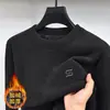 Moletom Masculino com Forro de Lã, Espessado, Pesado, Estilo Inverno, Roupa Quente de Lã Tudo-em-Um, Gola Redonda, Pulôver, Lã Alemã, Camiseta Base Masculina Solta