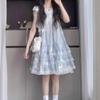 Vestido Regata Verão em Gaze para Menina Doce com Mangas Curtas Voantes para Crianças Médias e Grandes Novo Estilo Fada Doce Tendência Vestido de Princesa