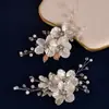 Grampo de Cabelo Flor de Pérola de Cristal para Noiva Grampo de Cabelo Pétala de Concha Branca de Casamento Acessórios de Cabelo de Pérola de Cristal Feitos à Mão