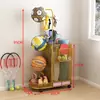Cesta de armazenamento para tapete de yoga, caixa de armazenamento para equipamentos de basquete, suporte de armazenamento para equipamentos de ginástica com rodas, suporte de armazenamento para pistolas de brinquedo