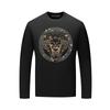 Camiseta de manga larga para hombre de otoño europeo, cuello redondo, modal, moderna, corte slim, camiseta interior, cabeza de tigre con diamantes de imitación para hombre