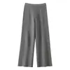 Pantalones de punto de cachemira fluidos para otoño e invierno para mujer, pantalones de pierna ancha, corte recto holgado, casual petite, longitud al suelo, pantalones largos relajados, gruesos