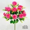 Haste Única com 12 Botões de Rosa Bicolor, Flor Artificial, Flor de Rosa Falsa, Flor de Seda Decorativa, Flor de Tecido, Decoração de Ambiente Arte Floral