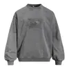 Moletom com Estampa de Letras Vintage Lavado Gola Redonda Masculino Casual Solto Estilo Primavera/Outono Tendência de Rua Pulôver