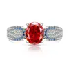 Xiaohongshu Douyin Más Vendido Anillo de Huevo de Paloma con Corte de Flor de Hielo de Piedra Preciosa de Color Incrustado con Anillo de Diamante de Alto Carbono Brillante Transmisión en Vivo