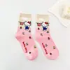 Calcetines de dibujos animados japoneses para mujer, lindos gatitos, algodón peinado, de media pantorrilla, calcetines casuales, calcetines