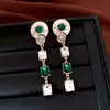 Pendientes de botón redondos y cuadrados con borla, incrustados con diamantes en aguja de plata, pendientes de lujo ligero, sensación de alta gama, diseño de estilo vintage, pendientes de moda versátiles