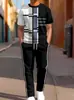 Nuevo Conjunto Deportivo Casual de Dos Piezas para Hombre, Verano y Otoño, Transfronterizo, Estampado, Manga Corta y Pantalón Largo, Estilo Europeo y Americano