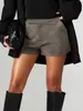 Pantalones cortos retro de gamuza populares transfronterizos europeos y americanos para mujer, de cintura alta, diseño plisado, pantalones cortos ajustados casuales con estilo y bolsillos