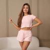 Traje de pantalones cortos de manga corta con dobladillo en la oreja, de algodón puro, suave para la piel, casual y cómodo, nuevo 2025 europeo y americano transfronterizo, ropa de hogar para mujer