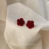 Retro francés ~ otoño e invierno populares aguja de plata 925 rojo vino elegantes rosa flocado aretes aretes fábrica aretes