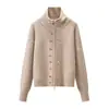 Cardigan de punto para mujer de otoño, nuevo, moda casual versátil, cuello alto, múltiples botones, cremallera, chaqueta