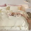 Juego de cama de cuatro piezas con diseño de gofre de clase A, de algodón 60 de calidad para bebés, color sólido, funda de edredón de algodón puro, ropa de cama ligera de lujo de alta calidad