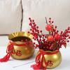 Cesta de Flores Balde Saco da Sorte de Ano Novo Vermelho Chinês Cornucópia Vaso de Cevada Dourada Ornamentos de Flores Reais