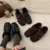 Sapatos de Couro com Aumento Interno de Altura, Mocassins com Sola Grossa e Forro de Lã, Sapatos Peludos Femininos para Outono e Inverno, Sapatos de Algodão Quentes e Espessados, Sapatos de Salto Baixo com Bico Quadrado
