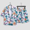 Conjunto Camisa de Praia Z1 Verão Floral Férias Resort de Praia Camisa Estampada Shorts Roupa de Banho Havaiana