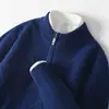 Nuevo suéter de lana 100% con media cremallera para hombre para otoño e invierno, suéter de lana de cuello medio alto, suéter de punto grueso de corte holgado para negocios
