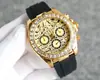 2024 Marca de Moda Reloj de Pulsera de Diamantes Completo con Tres Ojos y Seis Pines de Cuarzo Moda Masculina Tendencia