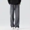 Roupa Masculina Fengshe / Coleção Outono-Inverno 2026 Novidade Calça Casual Masculina Couro Sintético Estilo Americano Solta com Amarração na Cintura Perna Reta Longa