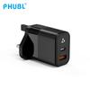 Cargador de nitruro de galio Pd30W personalizado, estándar británico, certificado por UKCA para carga rápida Apple A+C, cabezal de carga para teléfono móvil