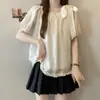 Colección de verano 2026 para mujer talla grande: camisa de gasa de manga corta con un lazo grande, con dobladillo fruncido y un diseño estilo muñeca