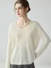 Suéter 100% cachemira pura para mujer, cuello en V, diseño calado, capa interior cálida, casual, versátil, corte holgado, efecto adelgazante, capa base