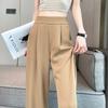 Calça Social Feminina, Calça Casual de Cintura Alta com Pernas Largas, Novo Estilo Coreano para Primavera e Outono, Efeito Emagrecedor, Cobertura e Caimento, Calça Reta Tendência para Gordos mm