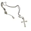 Collar con forma de cruz adornado con diamantes inspirado en celebridades, estilo Ins coreano, colgante adornado con diamantes con un toque lujoso y de alta gama para mujer