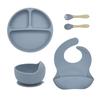 Babadores de Silicone Novos Transfronteiriços, Suplementos Alimentares, Pratos de Jantar, Suprimentos para Mães e Bebês, Conjunto de Talheres de Cinco Peças, Babadores de Bebê em Cores Frescas