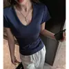 Camiseta Feminina de Manga Curta Fina com Decote em U Grande Estilo Coreano, Novo Estilo de Verão, Roupa Básica Simples, Top Modelador Fashionable Hot Girl