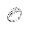 Anillo Feliz Doble Delfín de Productos de Fábrica Fuente Anillo de Boca Viva Delfín Bañado en Plata Transfronterizo Anillo de Doble Delfín del Día de San Valentín