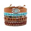 Pulsera de Cuentas de Madera de Estilo Bohemio Retro Europeo y Americano Transfronterizo, Juego de Varias Piezas, Pulsera Multicapa de Cuentas de Madera