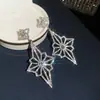 Pendientes de Flor de Rombo Incrustados de Diamantes Transfronterizos Europeos y Americanos de Aguja de Plata, Pendientes Elegantes Estilo Palacio, Pendientes de Lujo Ligero y Gama Alta